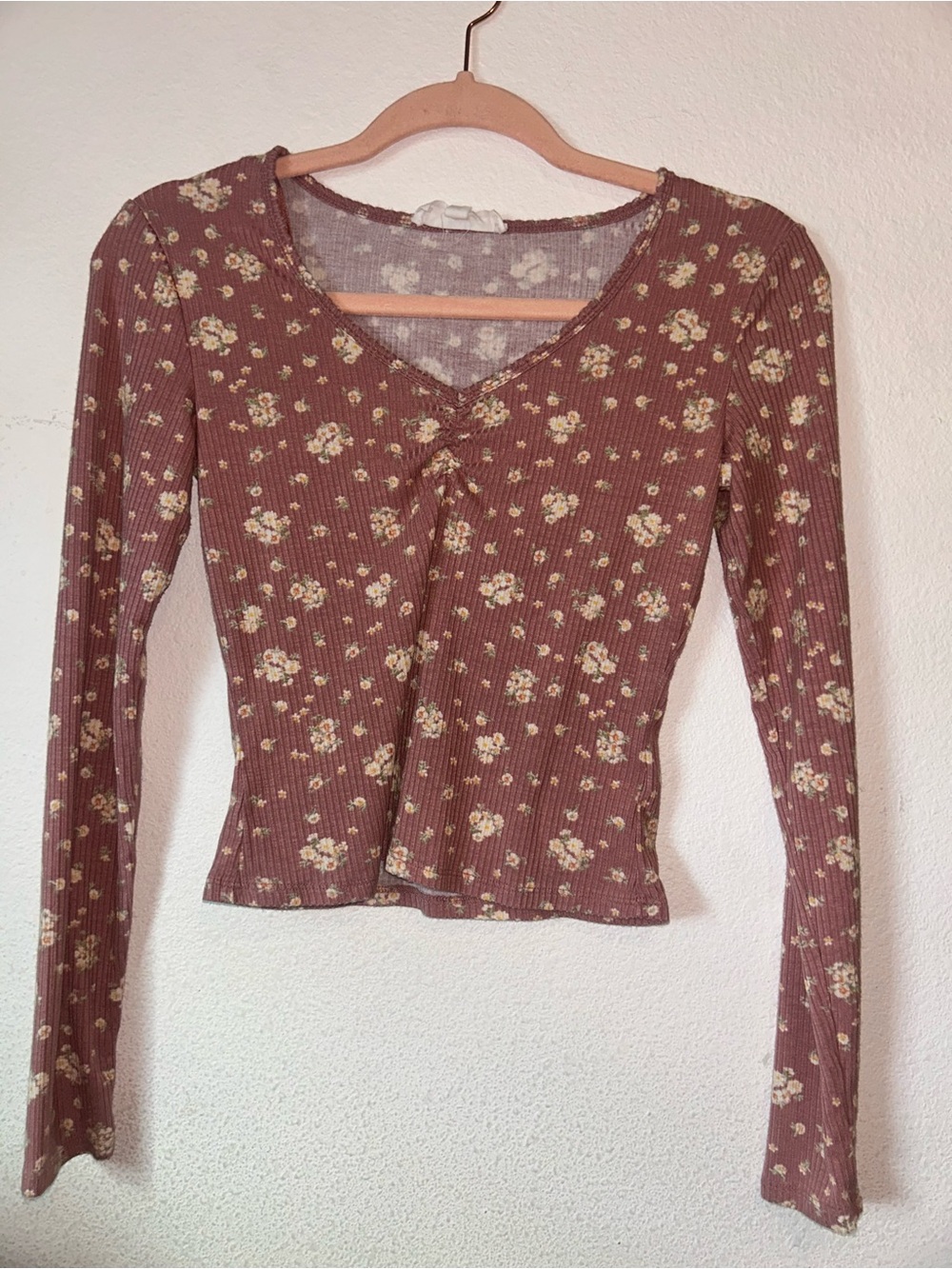 Hippie Rose Floral Ribbed Long-Sleeve Top
